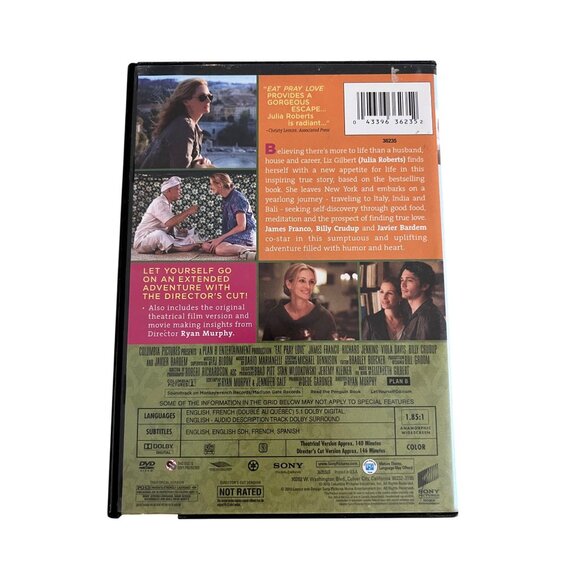 Eat Pray Love DVD 2010 Drama Movie Julia Roberts Javier Bardem Pre-Owned - Picture 4 of 4